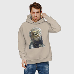 Толстовка оверсайз мужская Кот - пилот The pilot Cat, цвет: миндальный — фото 2