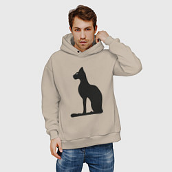 Толстовка оверсайз мужская Силуэт черной кошки, Египетская богиня Бастет, цвет: миндальный — фото 2
