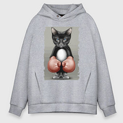 Толстовка оверсайз мужская Крутой котяра в боксёрских перчатках Cool cat in b, цвет: меланж