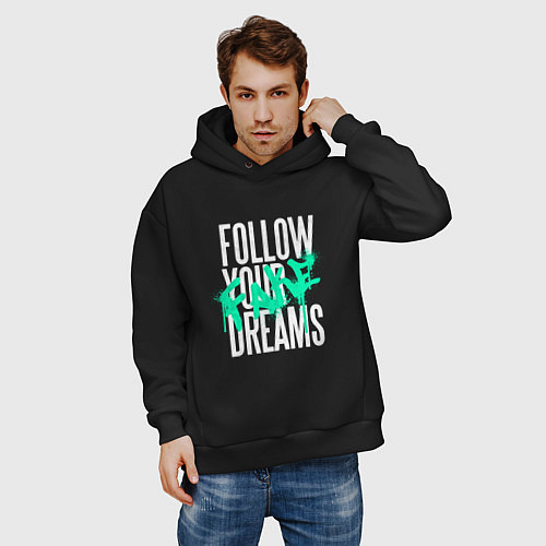 Мужское худи оверсайз Follow Your Fake Dreams / Черный – фото 3