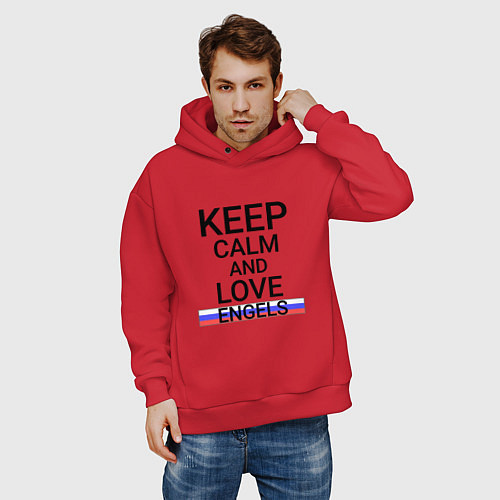 Мужское худи оверсайз Keep calm Engels Энгельс / Красный – фото 3