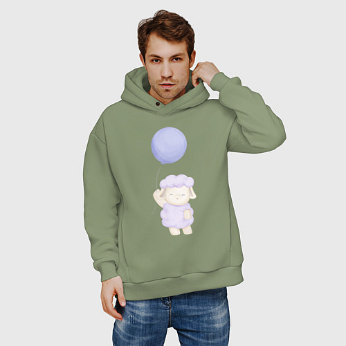 Мужское худи оверсайз Милая Овечка С Воздушным Шариком / Авокадо – фото 3