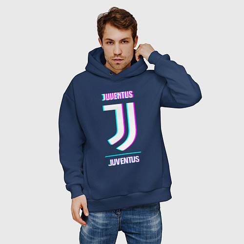 Мужское худи оверсайз Juventus FC в стиле Glitch / Тёмно-синий – фото 3