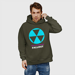 Толстовка оверсайз мужская Символ Fallout в неоновых цветах, цвет: хаки — фото 2