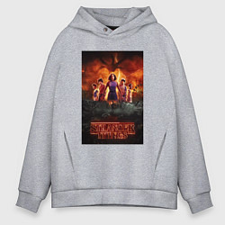 Толстовка оверсайз мужская Очень странные дела, персонажи, цвет: меланж