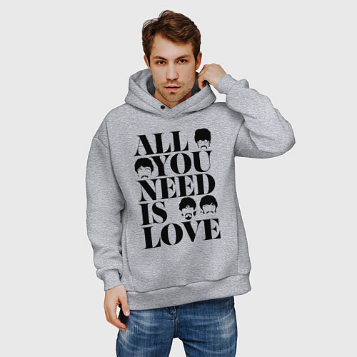 Мужское худи оверсайз ALL YOU NEED IS LOVE THE BEATLES / Меланж – фото 3