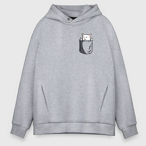 Мужское худи оверсайз Карманный кот мем / Меланж – фото 1