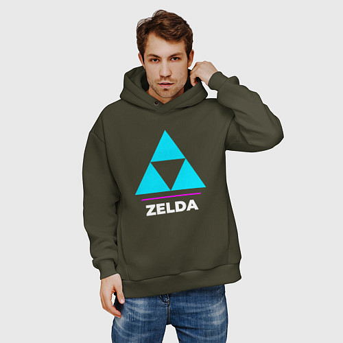 Мужское худи оверсайз Символ Zelda в неоновых цветах / Хаки – фото 3