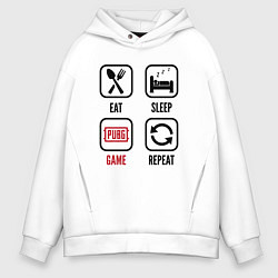 Толстовка оверсайз мужская Eat Sleep PUBG Repeat, цвет: белый