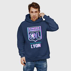 Толстовка оверсайз мужская Lyon FC в стиле Glitch, цвет: тёмно-синий — фото 2