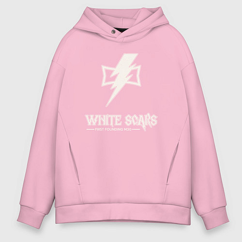 Мужское худи оверсайз Белые шрамы лого винтаж / Светло-розовый – фото 1