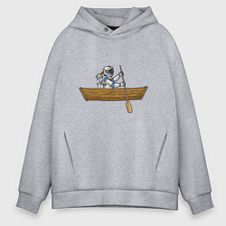 Толстовка оверсайз мужская Космонавт в лодке, цвет: меланж