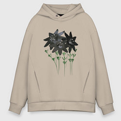 Толстовка оверсайз мужская Flowers black light, цвет: миндальный