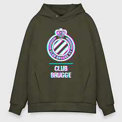 Толстовка оверсайз мужская Club Brugge FC в стиле Glitch, цвет: хаки