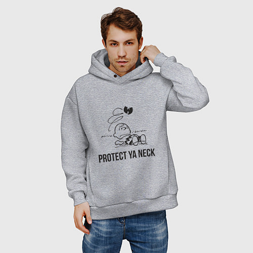 Мужское худи оверсайз WU Protect Ya Neck / Меланж – фото 3