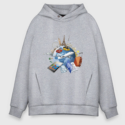 Мужское худи оверсайз WORLD TOUR / Меланж – фото 1