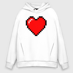 Толстовка оверсайз мужская Пиксельное сердце-здоровье - Красный, цвет: белый