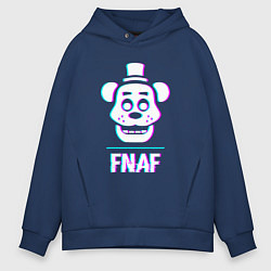 Толстовка оверсайз мужская FNAF в стиле glitch и баги графики, цвет: тёмно-синий