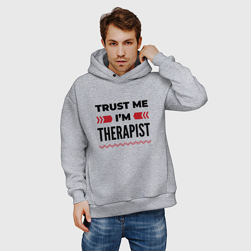 Мужское худи оверсайз Trust me - Im therapist / Меланж – фото 3