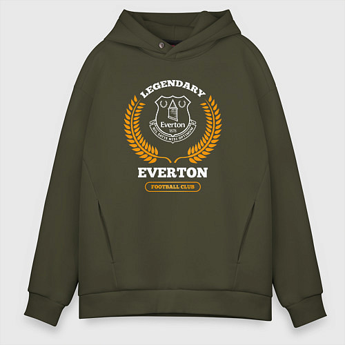 Мужское худи оверсайз Лого Everton и надпись legendary football club / Хаки – фото 1