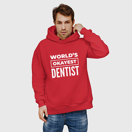 Мужское худи оверсайз Worlds okayest dentist / Красный – фото 3