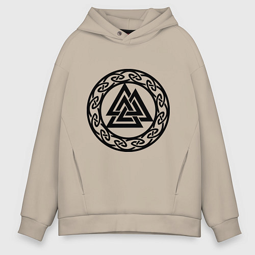 Мужское худи оверсайз Валькнут - символ Одина / Миндальный – фото 1