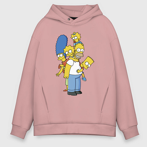 Мужское худи оверсайз Прикольная семейка Симпсонов / Пыльно-розовый – фото 1