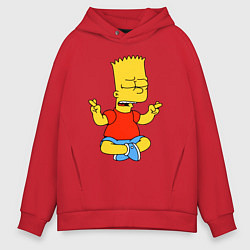 Толстовка оверсайз мужская Барт Симпсон - сидит со скрещенными пальцами, цвет: красный