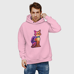 Толстовка оверсайз мужская Stray pixel art, цвет: светло-розовый — фото 2
