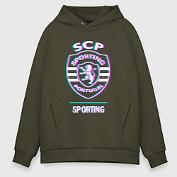 Толстовка оверсайз мужская Sporting FC в стиле glitch, цвет: хаки