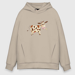 Толстовка оверсайз мужская Корова кушает, цвет: миндальный