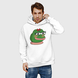 Толстовка оверсайз мужская Лягушка Пепе девочка, цвет: белый — фото 2