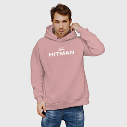 Толстовка оверсайз мужская Hitman - лого, цвет: пыльно-розовый — фото 2