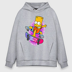 Толстовка оверсайз мужская Барт Симпсон на скейтборде - Eat my shorts!, цвет: меланж