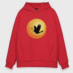 Толстовка оверсайз мужская Ласточка с одуванчиком на фоне солнца, цвет: красный