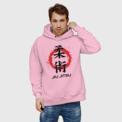 Толстовка оверсайз мужская Jiu jitsu red splashes logo, цвет: светло-розовый — фото 2