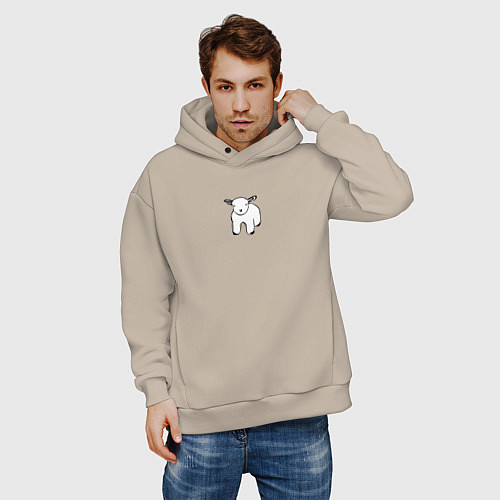 Мужское худи оверсайз Ягненок - Minimal Art / Миндальный – фото 3