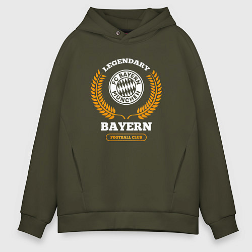 Мужское худи оверсайз Лого Bayern и надпись legendary football club / Хаки – фото 1