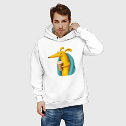 Толстовка оверсайз мужская Песик под пледом с кофе, цвет: белый — фото 2