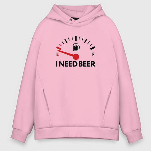 Мужское худи оверсайз Мне нужно пиво / Светло-розовый – фото 1