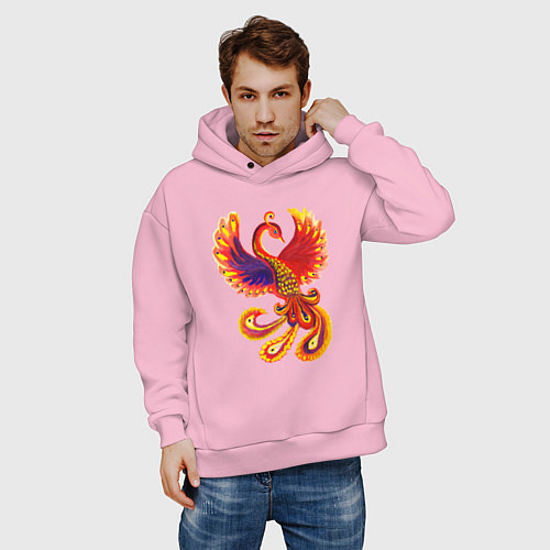 Мужское худи оверсайз Жар-птица рисунок гуашью / Светло-розовый – фото 3