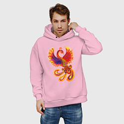 Толстовка оверсайз мужская Жар-птица рисунок гуашью, цвет: светло-розовый — фото 2