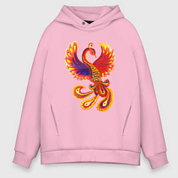 Толстовка оверсайз мужская Жар-птица рисунок гуашью, цвет: светло-розовый