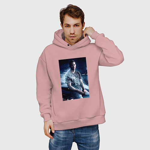 Мужское худи оверсайз Пол Уокер на капоте / Пыльно-розовый – фото 3