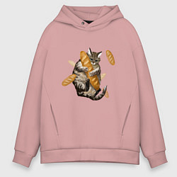 Толстовка оверсайз мужская Котик и батон, цвет: пыльно-розовый