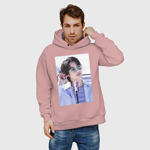 Мужское худи оверсайз Мировой красавчик Джин / Пыльно-розовый – фото 3