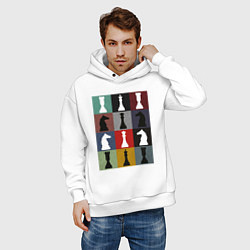 Толстовка оверсайз мужская Шахматные фигуры на цветном фоне, цвет: белый — фото 2
