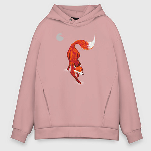 Мужское худи оверсайз Лиса Крадётся / Пыльно-розовый – фото 1