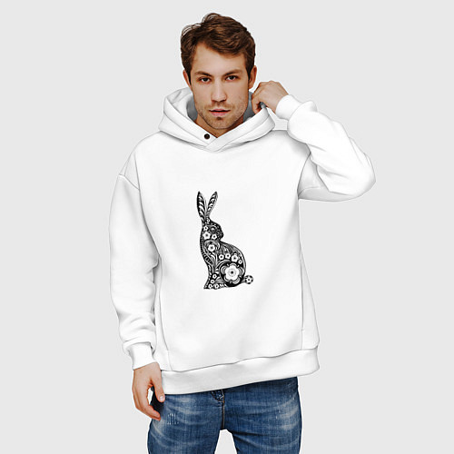 Мужское худи оверсайз White-Black Rabbit / Белый – фото 3