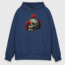 Толстовка оверсайз мужская Череп и маки, цвет: тёмно-синий